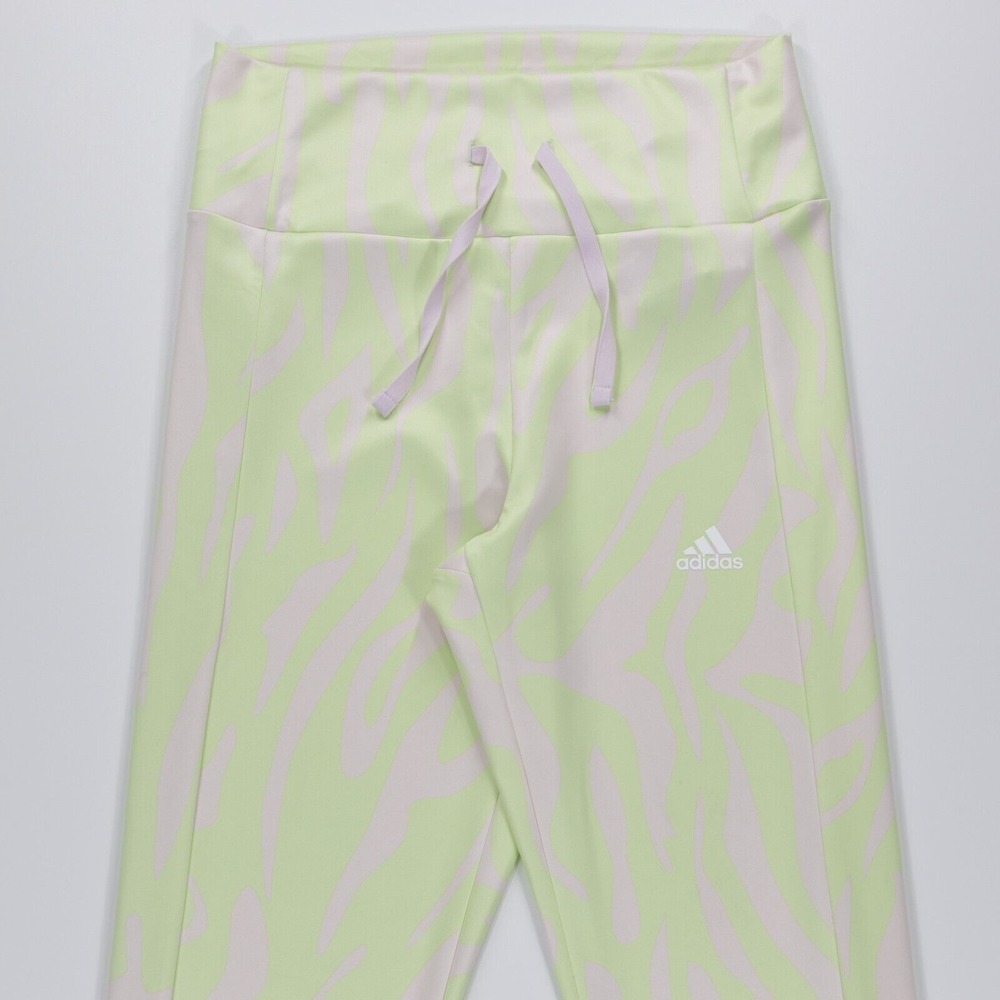 Adidas Women's‎ Allover Print Shiny Drawstring Tight Fit Leggings Green Size S - Picture 2 of 9
